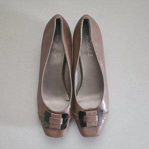 Beige Kitten Heels with Metallic Buckle Detail